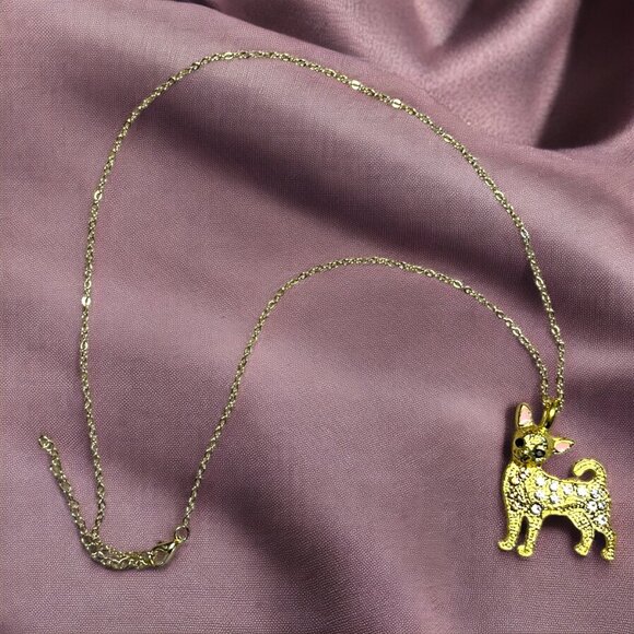 Sparkling Rhinestone Chihuahua Pendant Necklace - Pet Dog Jewelry for Dog Lovers - Picture 2 of 3